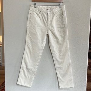 Free People High Rise Cream Ecru Frayed Hem Jeans